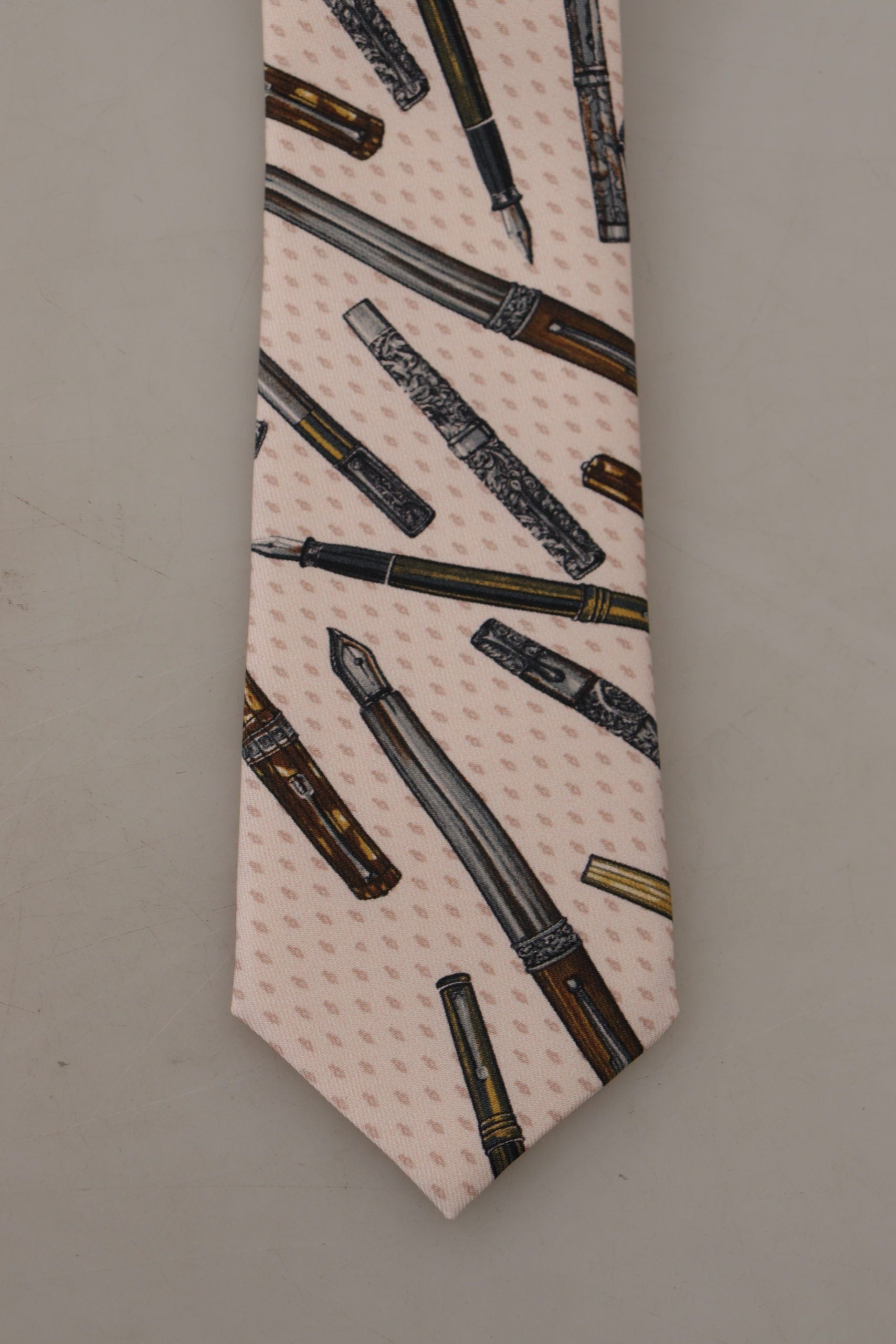 Dolce & Gabbana Dolce & Gabbana Pink Pen Dots Print 100% Silk Adjustable Neck Accessory Men's Tie