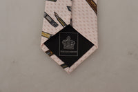 Dolce & Gabbana Dolce & Gabbana Pink Pen Dots Print 100% Silk Adjustable Neck Accessory Men's Tie