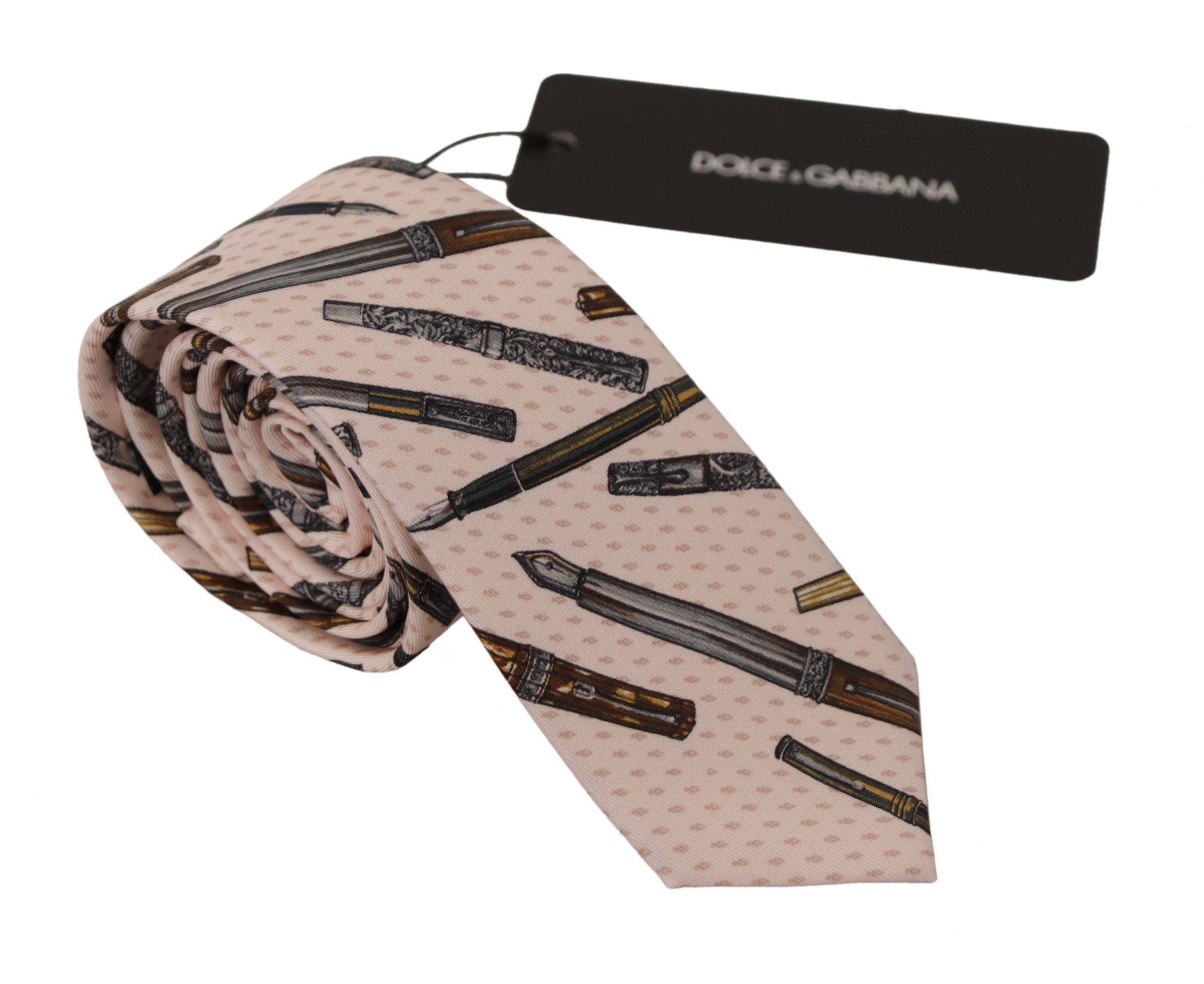 Dolce & Gabbana Dolce & Gabbana Pink Pen Dots Print 100% Silk Adjustable Neck Accessory Men's Tie