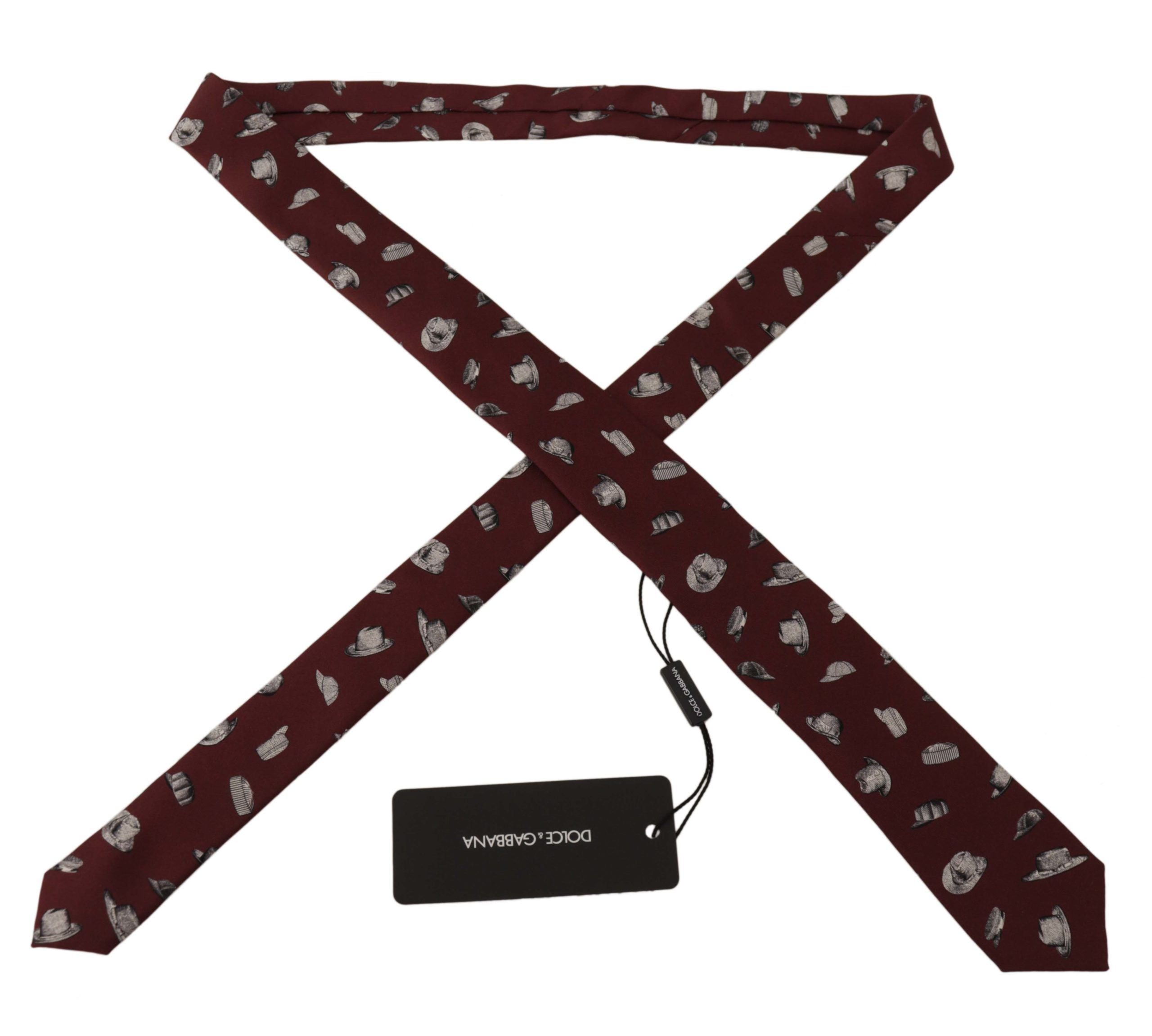 Dolce & Gabbana Dolce & Gabbana Maroon Hat Pattern 100% Silk Adjustable Accessory Men's Tie