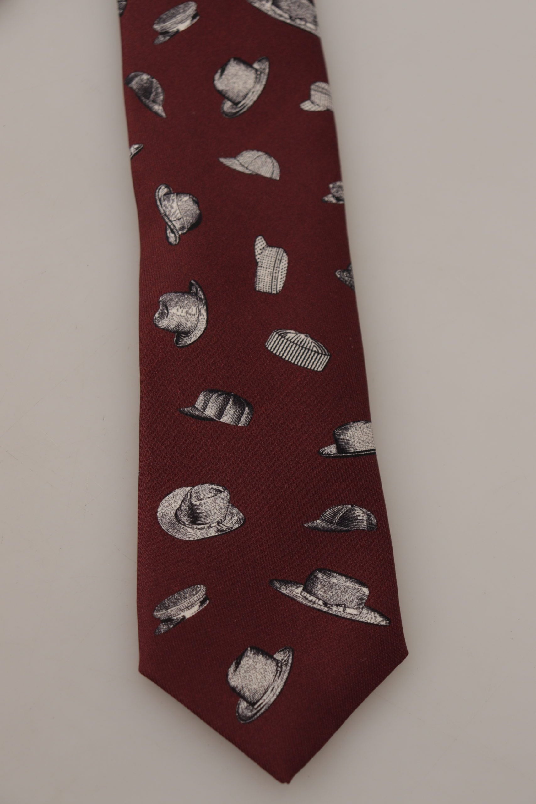 Dolce & Gabbana Dolce & Gabbana Maroon Hat Pattern 100% Silk Adjustable Accessory Men's Tie