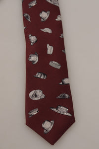 Dolce & Gabbana Dolce & Gabbana Maroon Hat Pattern 100% Silk Adjustable Accessory Men's Tie