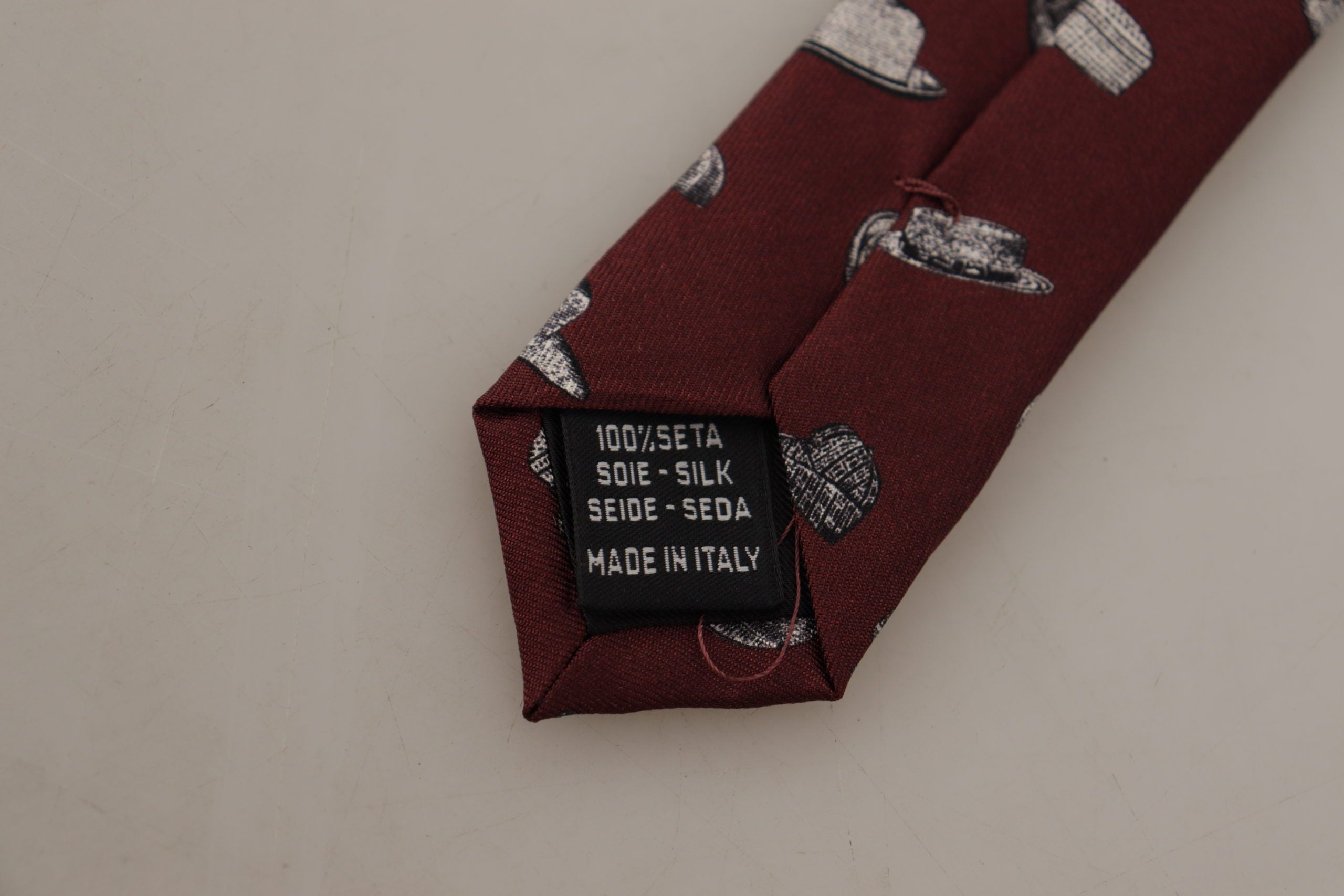 Dolce & Gabbana Dolce & Gabbana Maroon Hat Pattern 100% Silk Adjustable Accessory Men's Tie