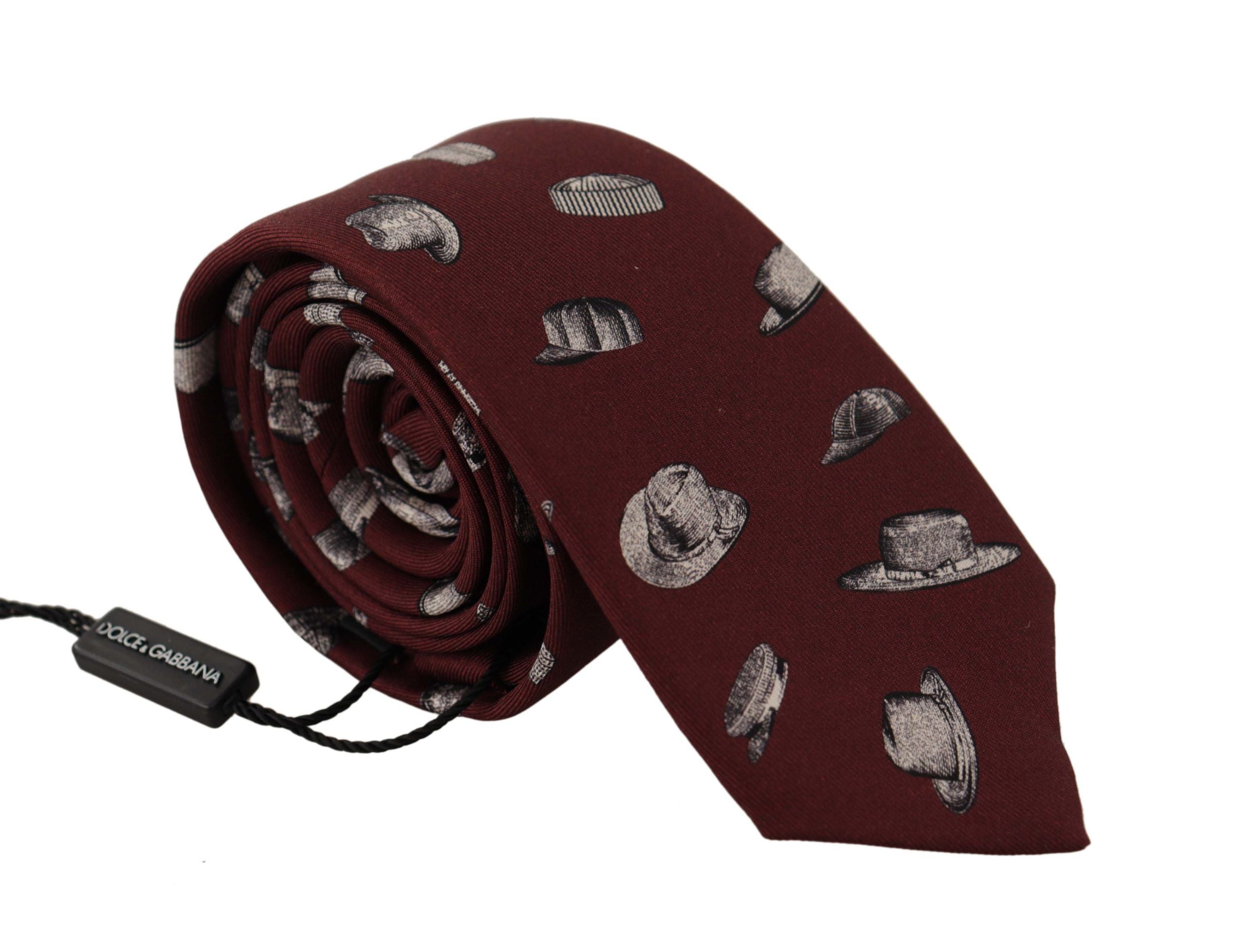 Dolce & Gabbana Dolce & Gabbana Maroon Hat Pattern 100% Silk Adjustable Accessory Men's Tie