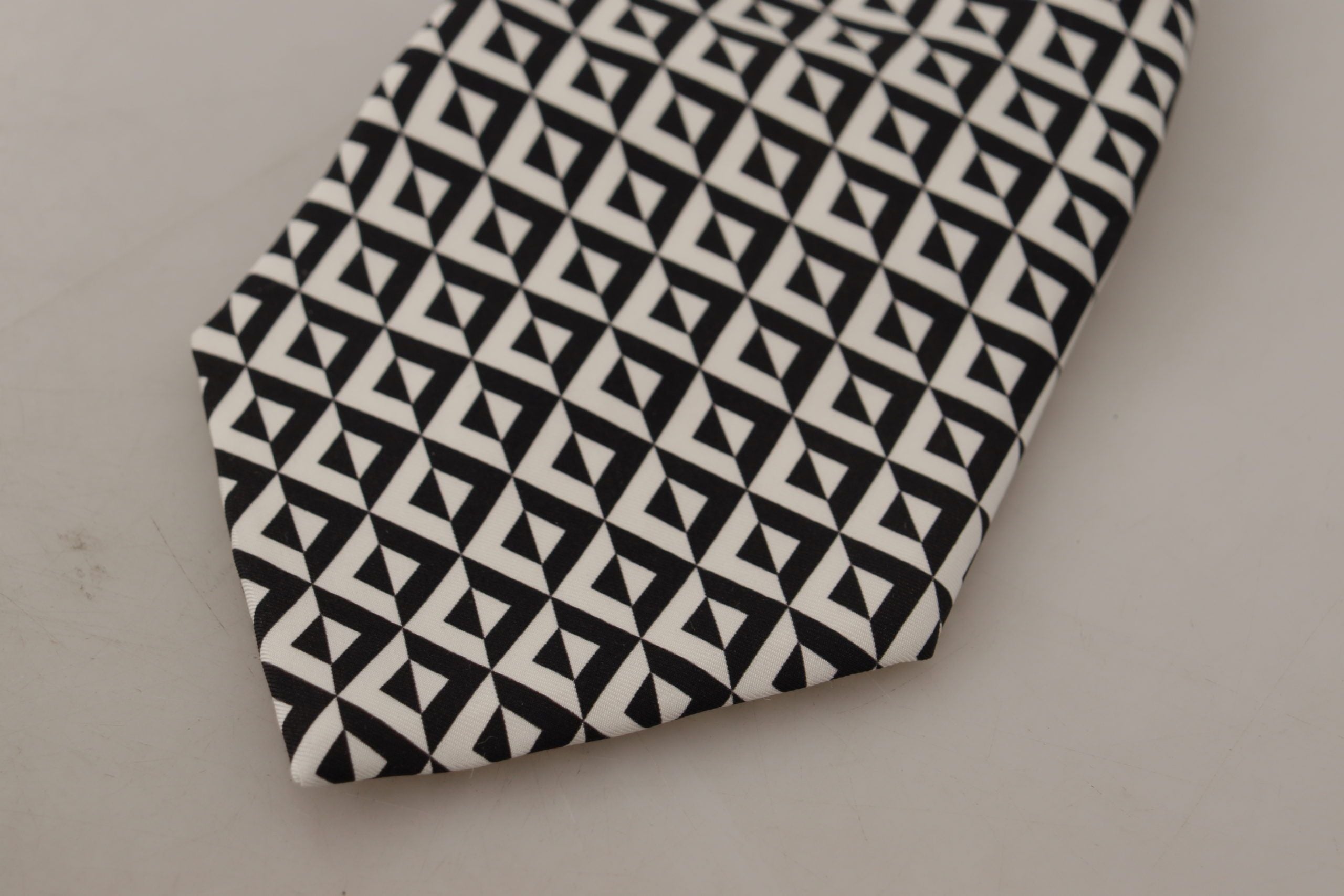 Dolce & Gabbana Dolce & Gabbana Black White Geometric 100% Silk Adjustable Accessory Men's Tie
