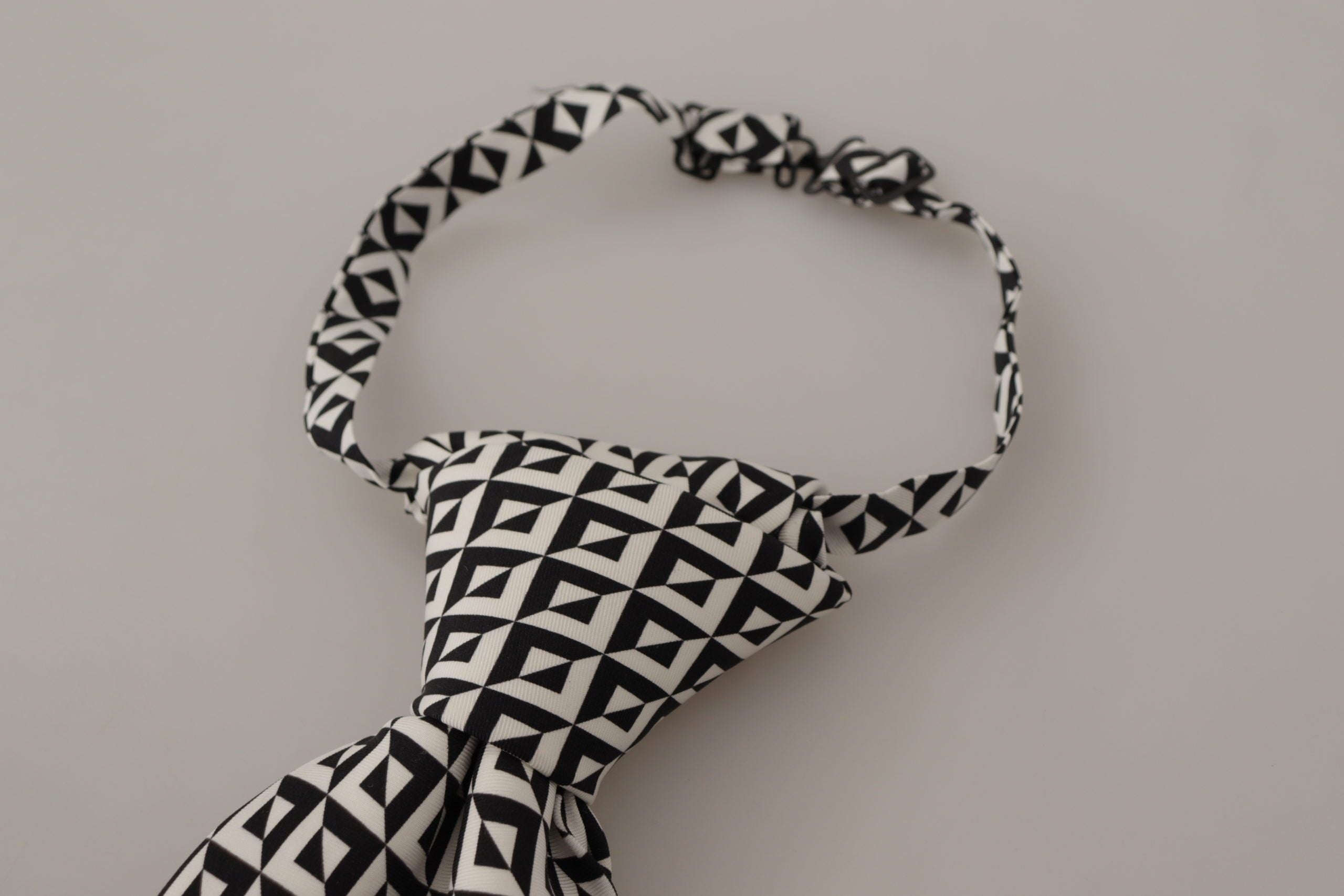 Dolce & Gabbana Dolce & Gabbana Black White Geometric 100% Silk Adjustable Accessory Men's Tie