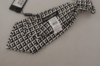 Dolce & Gabbana Dolce & Gabbana Black White Geometric 100% Silk Adjustable Accessory Men's Tie