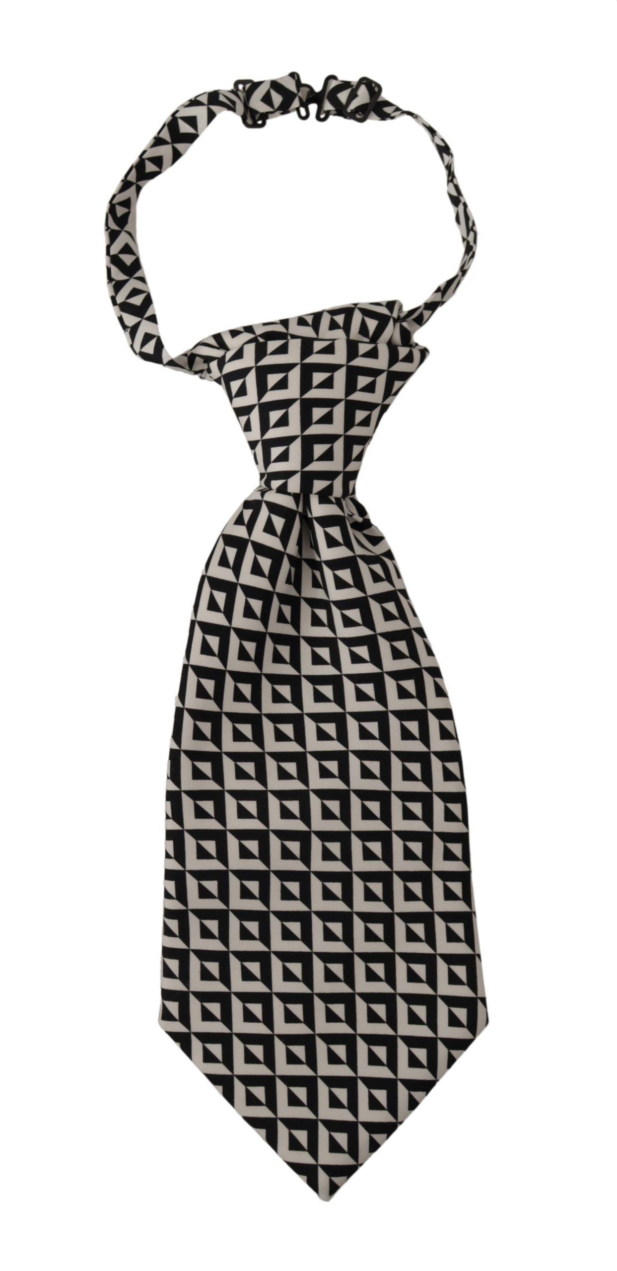 Dolce & Gabbana Dolce & Gabbana Black White Geometric 100% Silk Adjustable Accessory Men's Tie