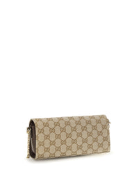 Gucci Women Gg Fabric Chain Wallet With Horsebit