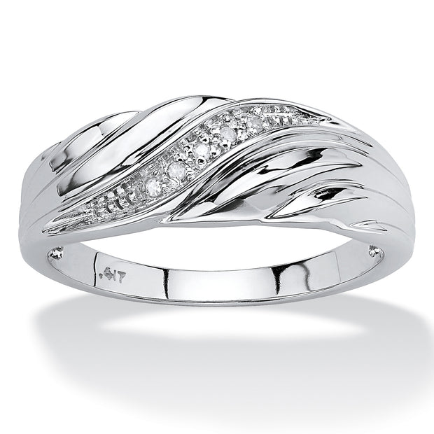 PalmBeach Jewelry Men's 10K White Gold Genuine Diamond Accent Swirled Wedding Band Ring (2mm) Sizes 8-13