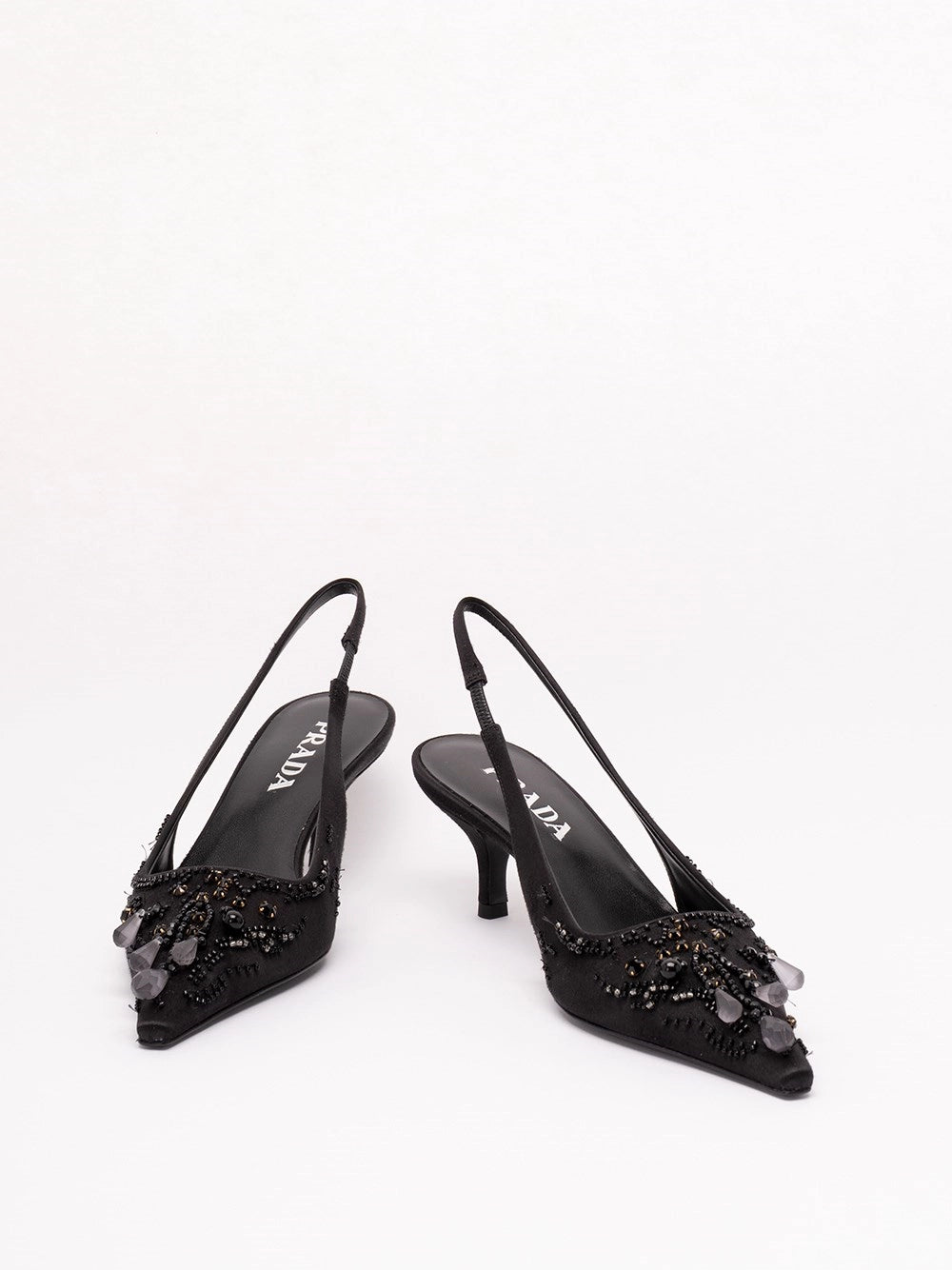 Prada Women Embroidered Satin Slingback Pumps