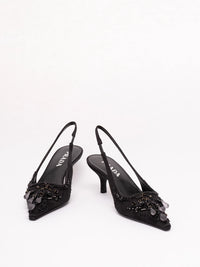 Prada Women Embroidered Satin Slingback Pumps