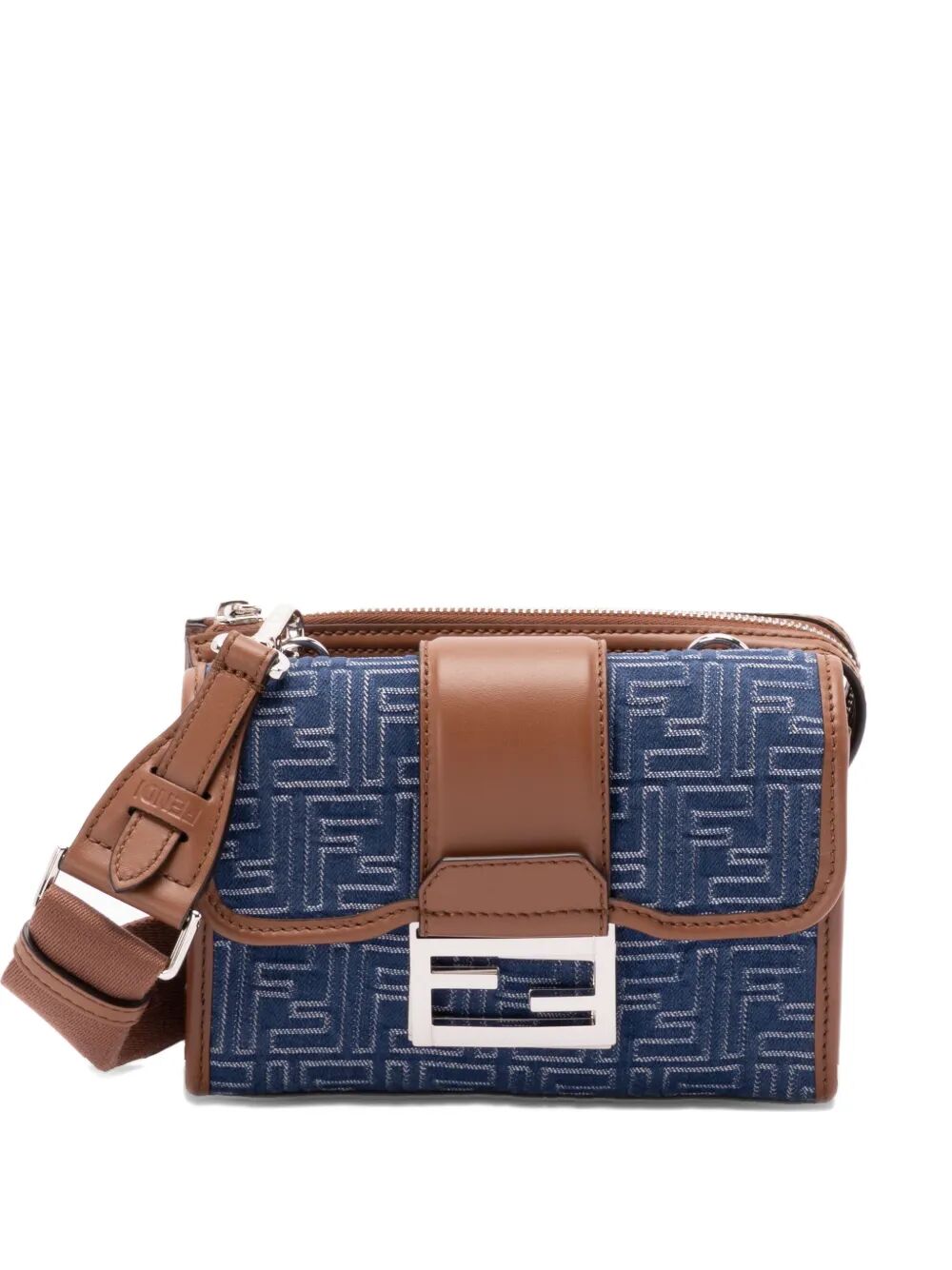 FENDI Denim-Effect Ff Jacquard And Leather Double Baguette Bag Women
