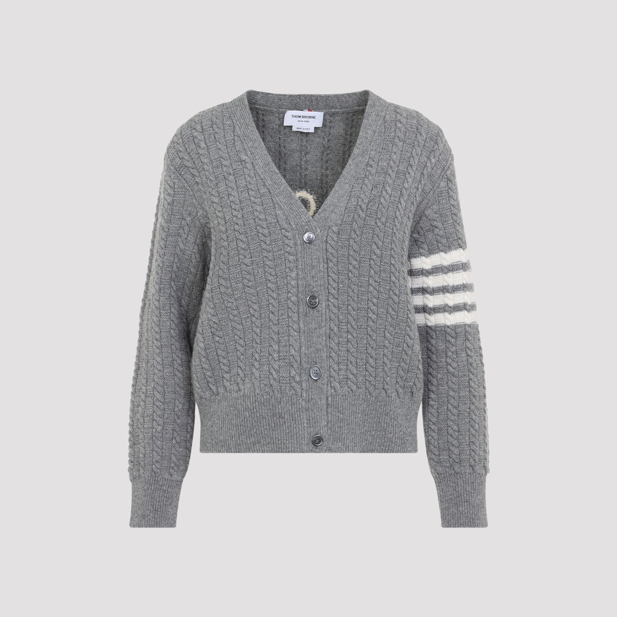 Thom Browne Anchor Intersia Cable Stitsh V Neck Cardigan Women