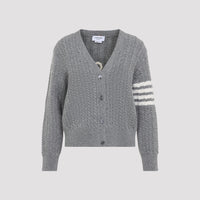 Thom Browne Anchor Intersia Cable Stitsh V Neck Cardigan Women