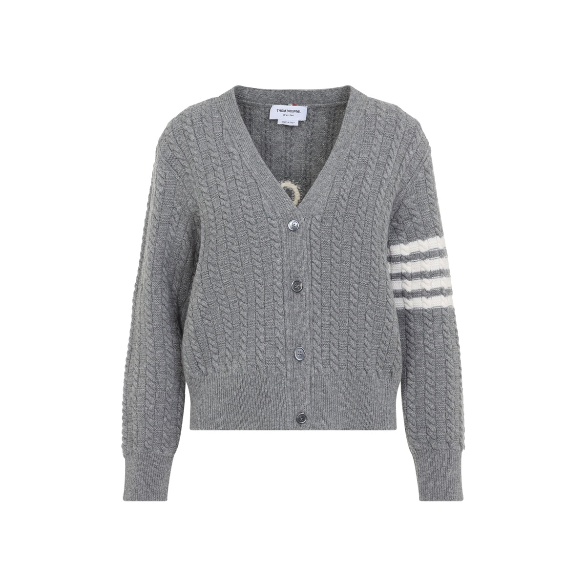 Thom Browne Anchor Intersia Cable Stitsh V Neck Cardigan Women