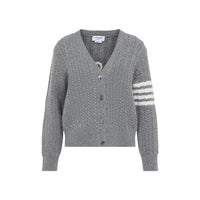 Thom Browne Anchor Intersia Cable Stitsh V Neck Cardigan Women