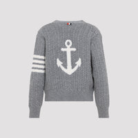 Thom Browne Anchor Intersia Cable Stitsh V Neck Cardigan Women