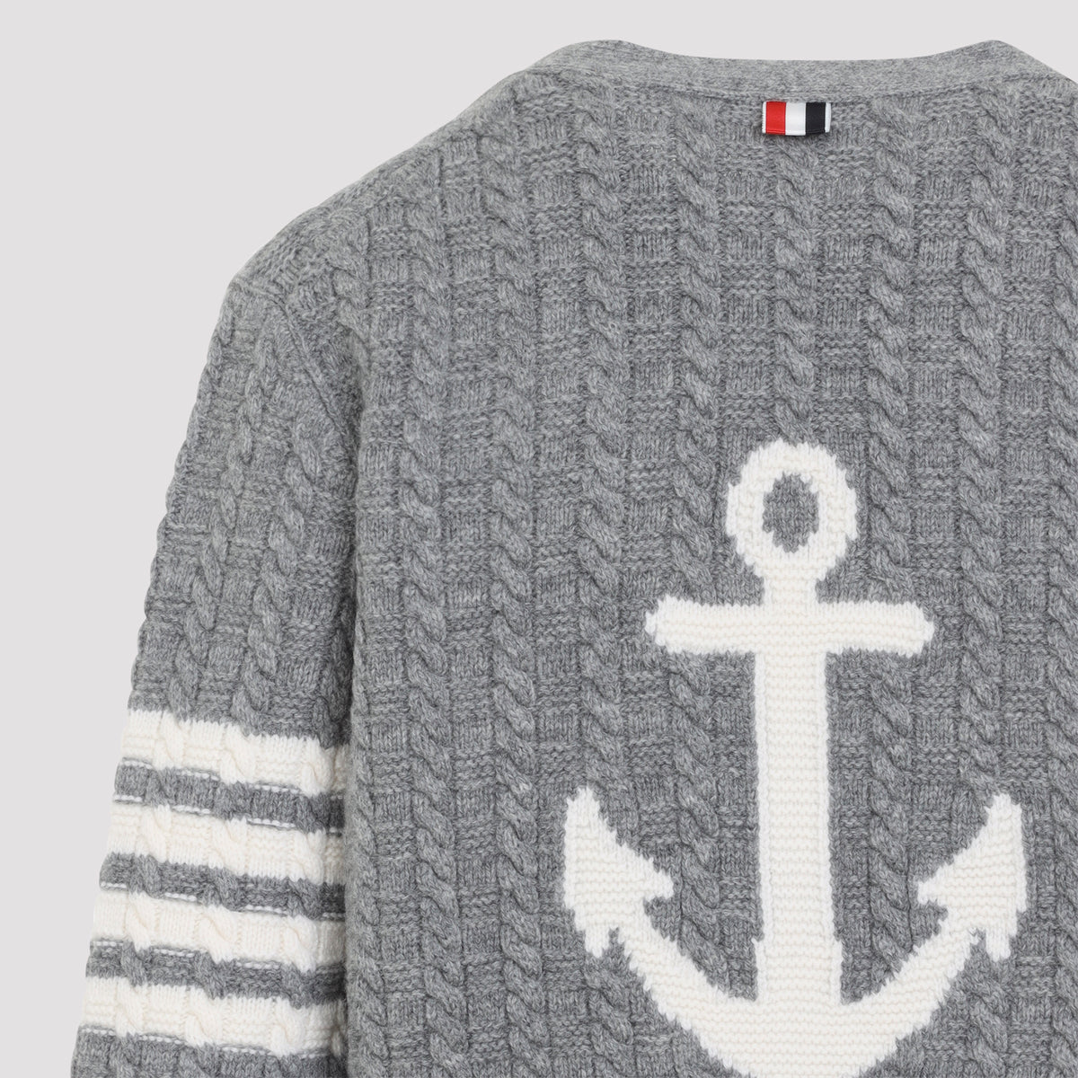 Thom Browne Anchor Intersia Cable Stitsh V Neck Cardigan Women