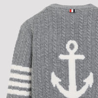 Thom Browne Anchor Intersia Cable Stitsh V Neck Cardigan Women
