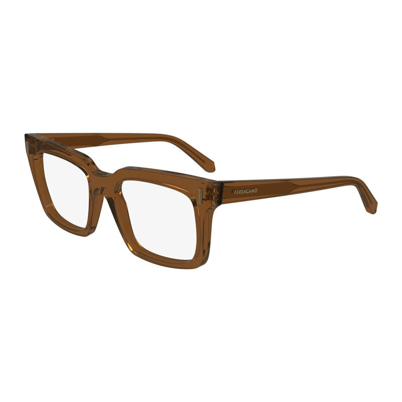 Salvatore Ferragamo Eyeglasses Square Full Rim, Transparent Brown Frame and Clear Demo Lens Lens SF2993232