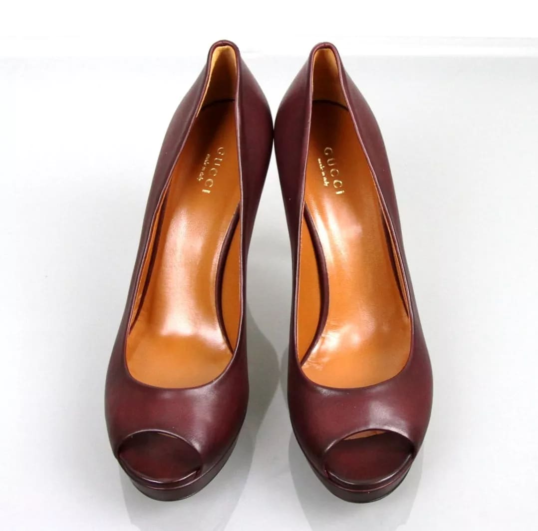 New Authentic GUCCI Betty Open-Toe Platform Pump SHOES Plum 8.5
