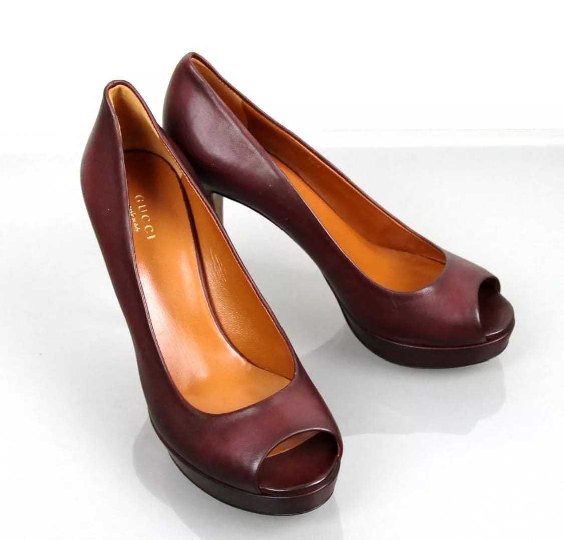 New Authentic GUCCI Betty Open-Toe Platform Pump SHOES Plum 8.5