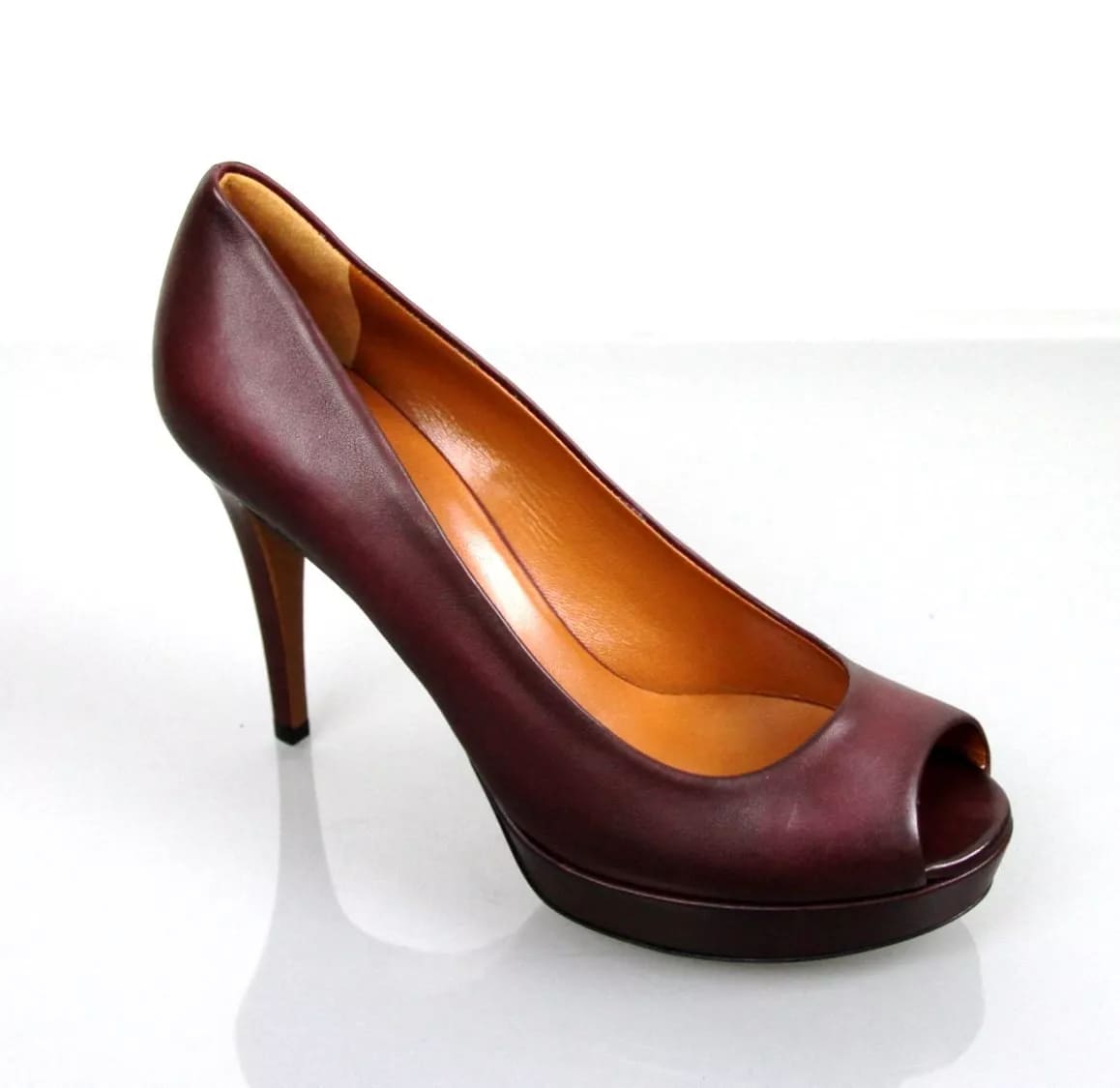 New Authentic GUCCI Betty Open-Toe Platform Pump SHOES Plum 8.5