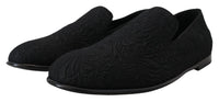 Dolce & Gabbana Black Floral Jacquard Slippers Loafers Men's Shoes