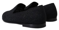 Dolce & Gabbana Black Floral Jacquard Slippers Loafers Men's Shoes