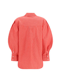 GANNI Ganni Women Striped Cotton Shirt With Balloon Sleeves