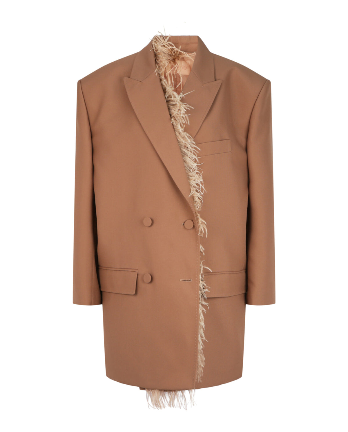 Valentino Womens Ostrich Feather Trim Double Breasted Blazer