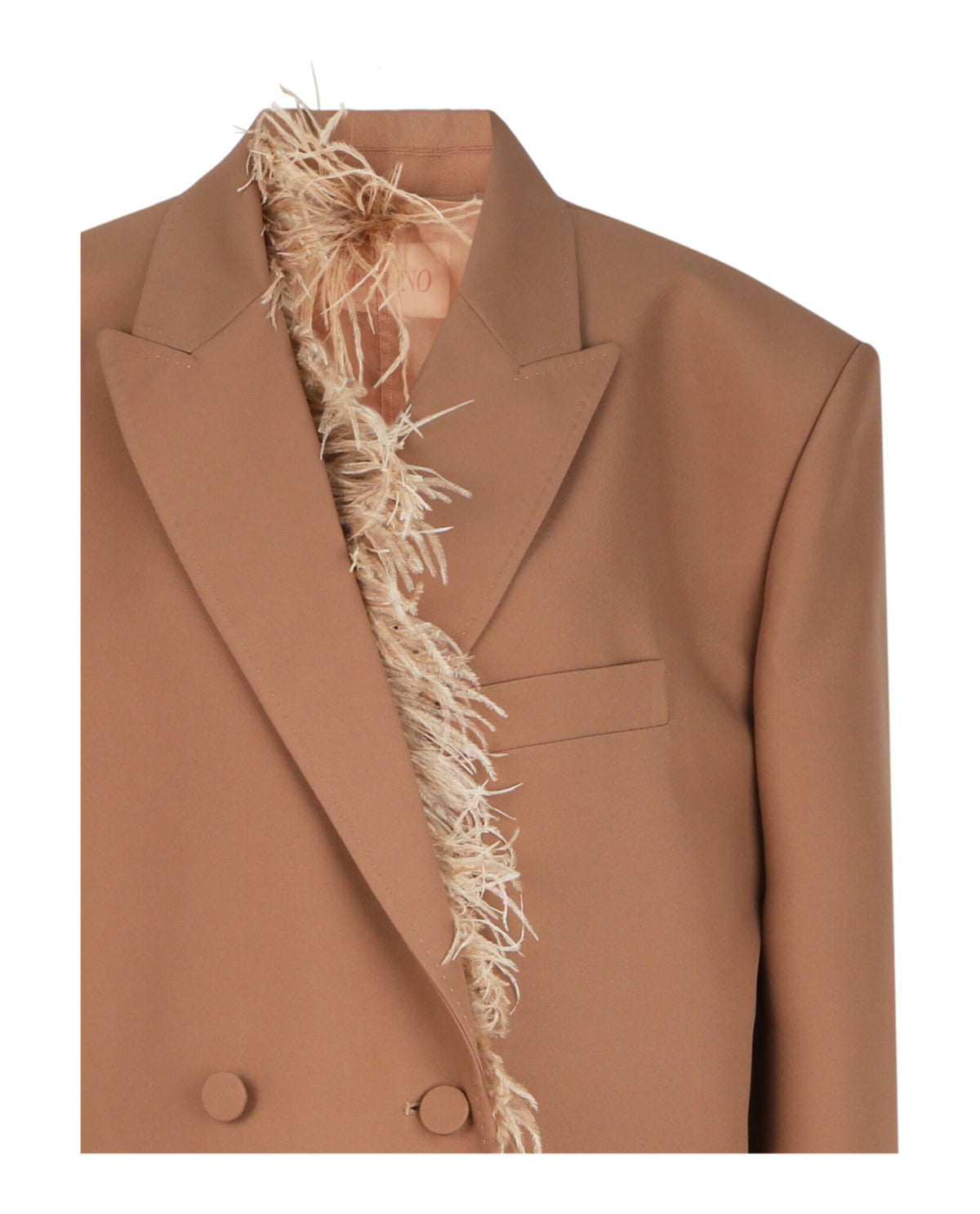 Valentino Womens Ostrich Feather Trim Double Breasted Blazer