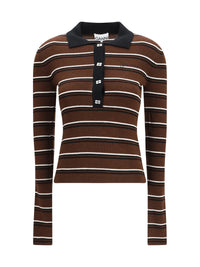 Ganni Women Striped Merino Polo Shirt