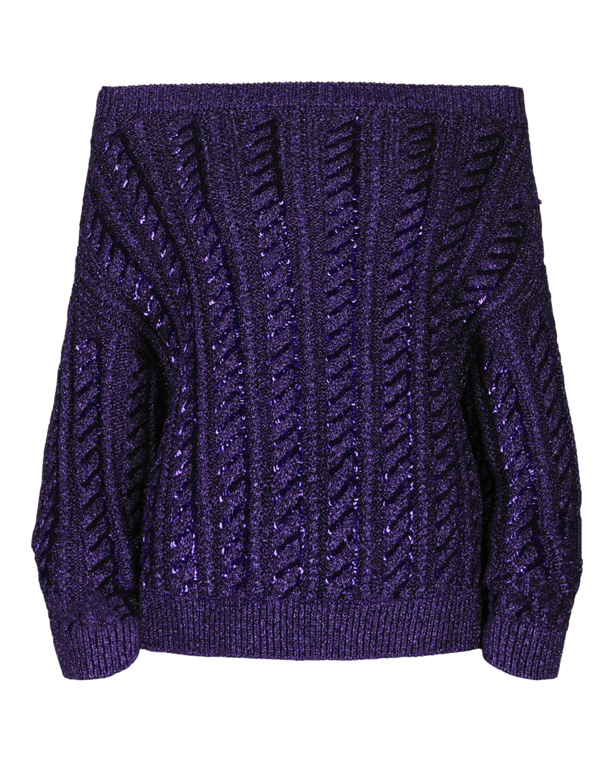 Valentino Valentino Womens Off-The-Shoulder Metallic Cable Knit Sweater