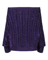 Valentino Valentino Womens Off-The-Shoulder Metallic Cable Knit Sweater