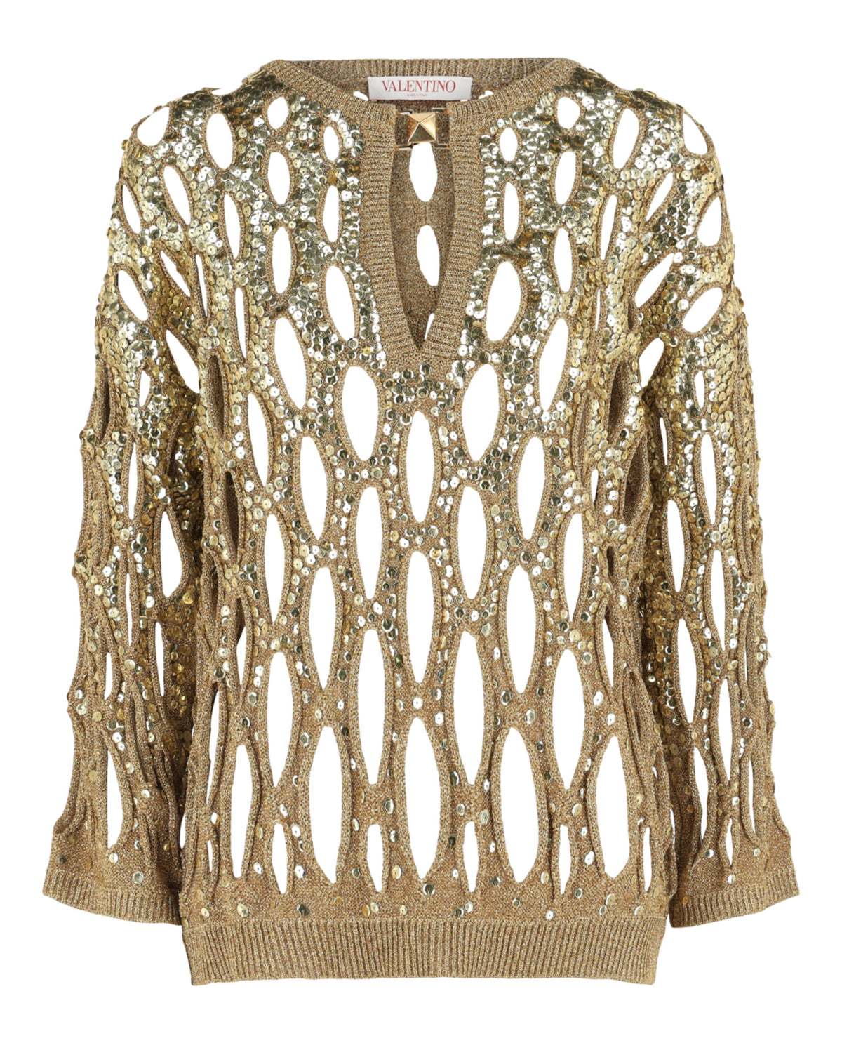 Valentino Womens Sequin-Embellished Open-Knit Sweater