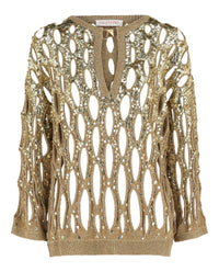 Valentino Womens Sequin-Embellished Open-Knit Sweater