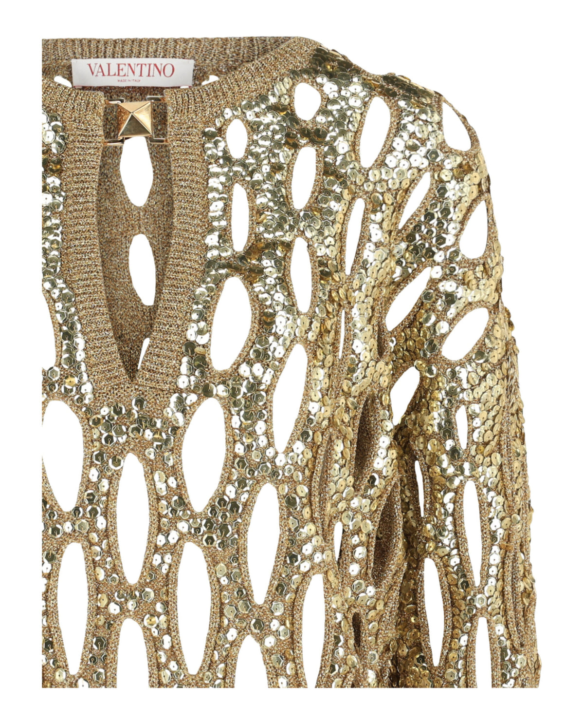 Valentino Womens Sequin-Embellished Open-Knit Sweater