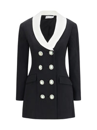 Self-Portrait Women Long Double-Breasted Blazer With Contrast Neckline