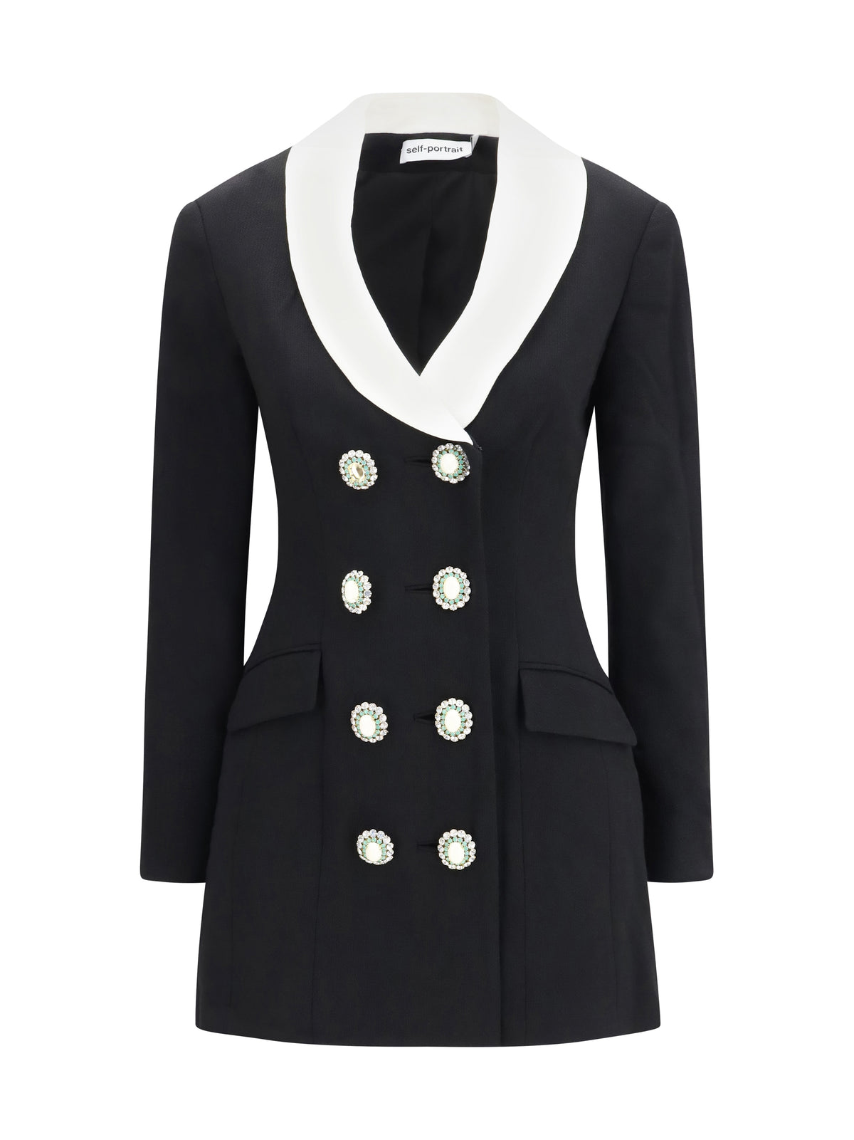 Self-Portrait Women Long Double-Breasted Blazer With Contrast Neckline