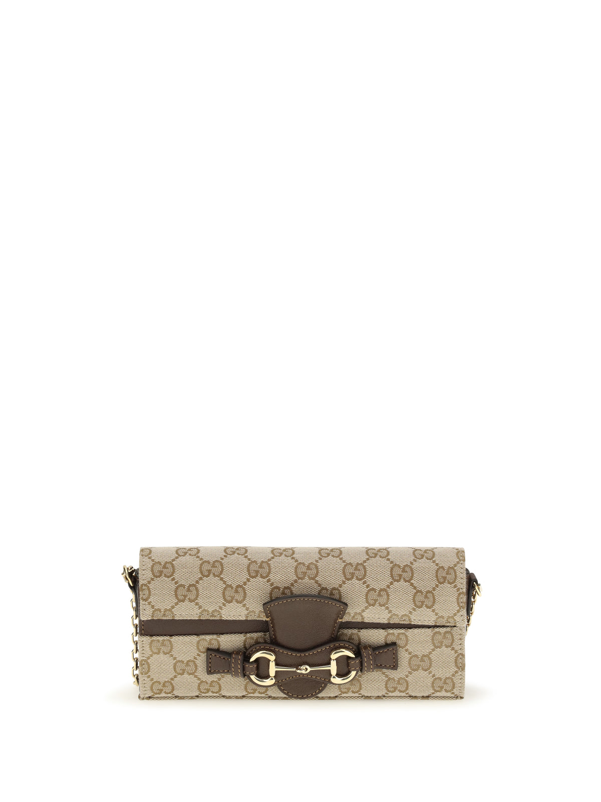 Gucci Women Gg Fabric Chain Wallet With Horsebit