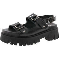 Garrick Womens Adjustable Leather Platform Sandals Black Leather