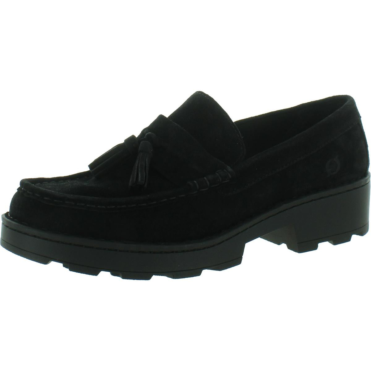 Capri Womens Suede Heeled Loafers 6.5 Medium Black