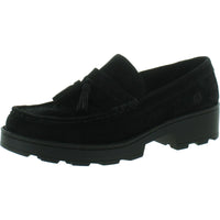 Capri Womens Suede Heeled Loafers 6.5 Medium Black