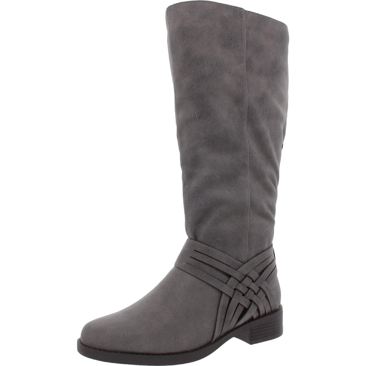 Womens Faux Suede Wide Calf Mid-Calf Boots