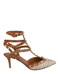 Valentino Valentino Womens Rockstud Caged Pumps In Woven Fabric And Leather