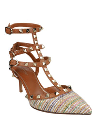 Valentino Valentino Womens Rockstud Caged Pumps In Woven Fabric And Leather