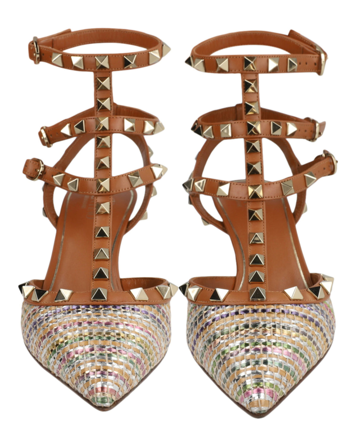 Valentino Valentino Womens Rockstud Caged Pumps In Woven Fabric And Leather