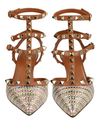 Valentino Valentino Womens Rockstud Caged Pumps In Woven Fabric And Leather